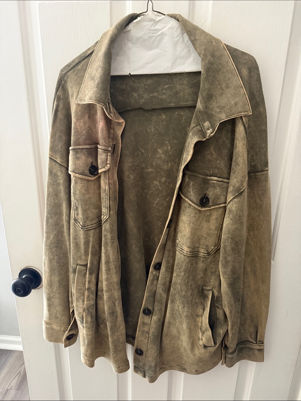 Distressed Olive Green Military-Style Field Jacket